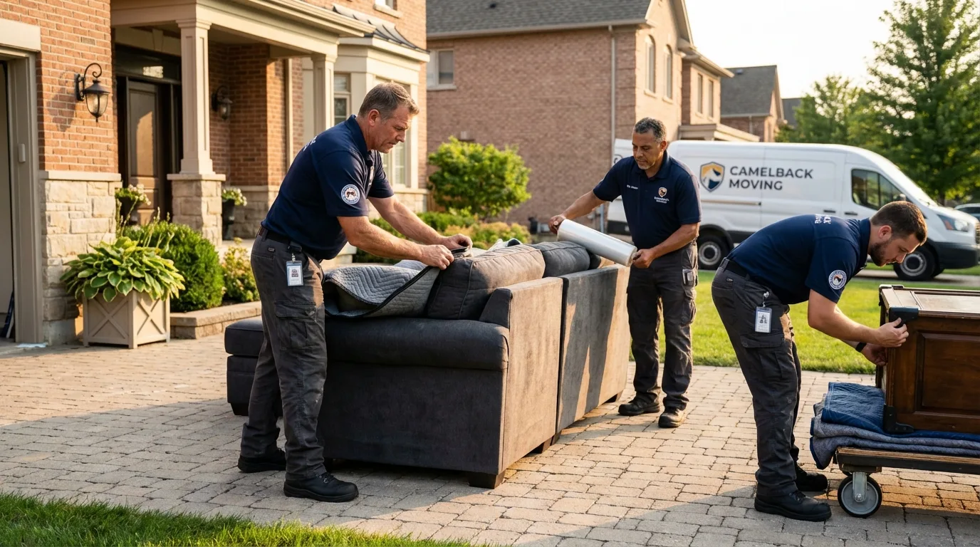 Large estate moving crew wrapping furniture in Haddonfield, NJ